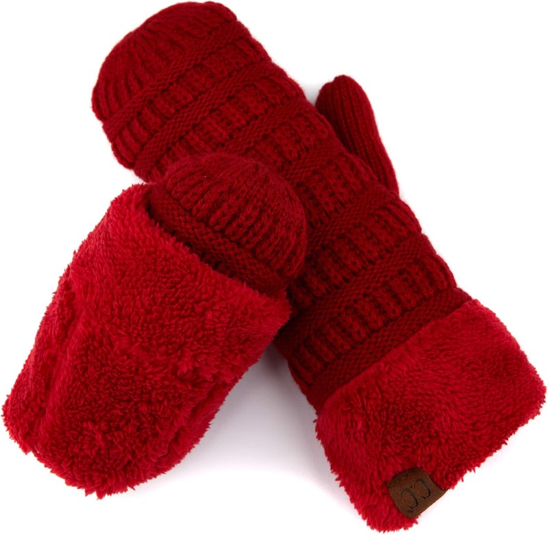 Cc قفازات شتوية دافئة للنساء مبطنة بفرو صناعي سميك - شيربا فليس - Image 3