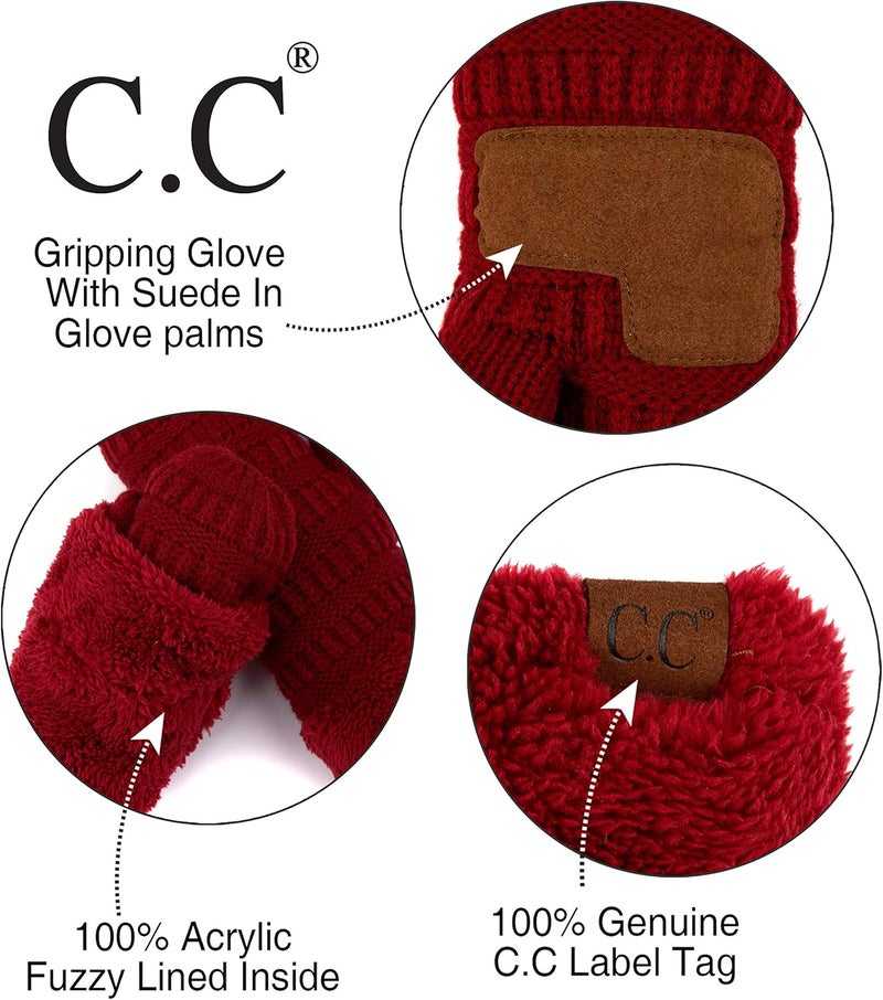 Cc قفازات شتوية دافئة للنساء مبطنة بفرو صناعي سميك - شيربا فليس - Image 4