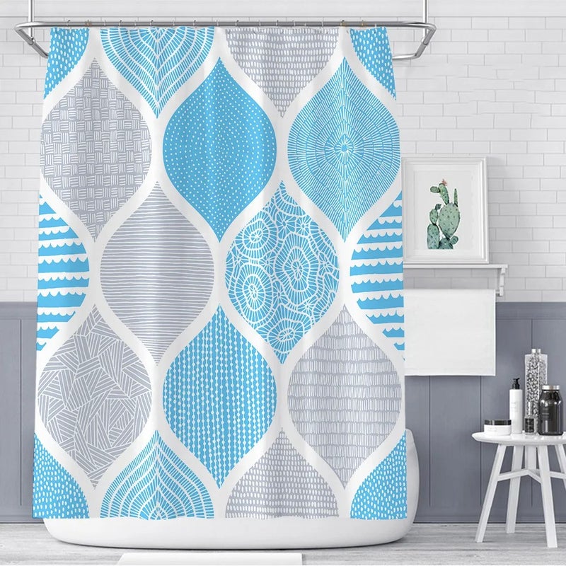 Y&D 4Pcs Boho Shower Curtain Sets Geometric Shower Curtain Sets with Rugs Shower Curtain with 12 Hooks for Bathroom Set Decor - Image 1
