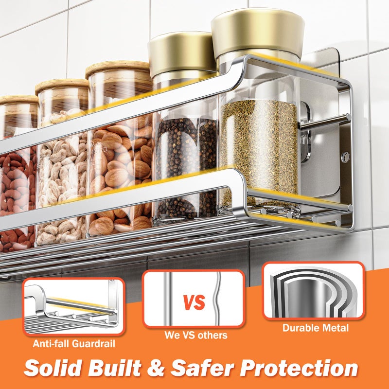Bunoxea Spice Rack wall mounted 2 Pack, Space-Saving Spice Organizer for Spice Jars and Seasonings,Screw or Adhesive Hanging Spice Rack Organizer for Your Kitchen Cabinet,or Pantry Door,Silver - Image 5