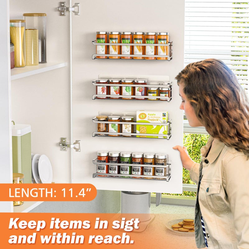 Bunoxea Spice Rack wall mounted 2 Pack, Space-Saving Spice Organizer for Spice Jars and Seasonings,Screw or Adhesive Hanging Spice Rack Organizer for Your Kitchen Cabinet,or Pantry Door,Silver - Image 3