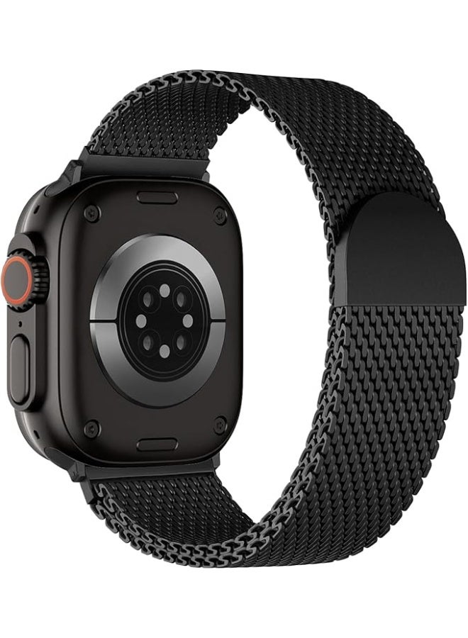 نيو سوار ميلانو مغناطيسي لساعة Apple Watch Ultra / Ultra 2 / Ultra 3 (49 مم) - حزام شبكي من الفولاذ المقاوم للصدأ للرجال والنساء، سوار معصم معدني قابل للتهوية مع إغلاق مغناطيسي آمن (أسود) - Image 2