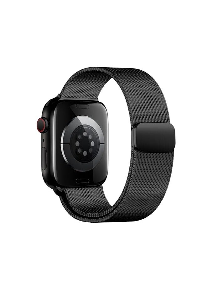 نيو سوار ميلانو مغناطيسي لساعة Apple Watch Ultra / Ultra 2 / Ultra 3 (49 مم) - حزام شبكي من الفولاذ المقاوم للصدأ للرجال والنساء، سوار معصم معدني قابل للتهوية مع إغلاق مغناطيسي آمن (أسود) - Image 1