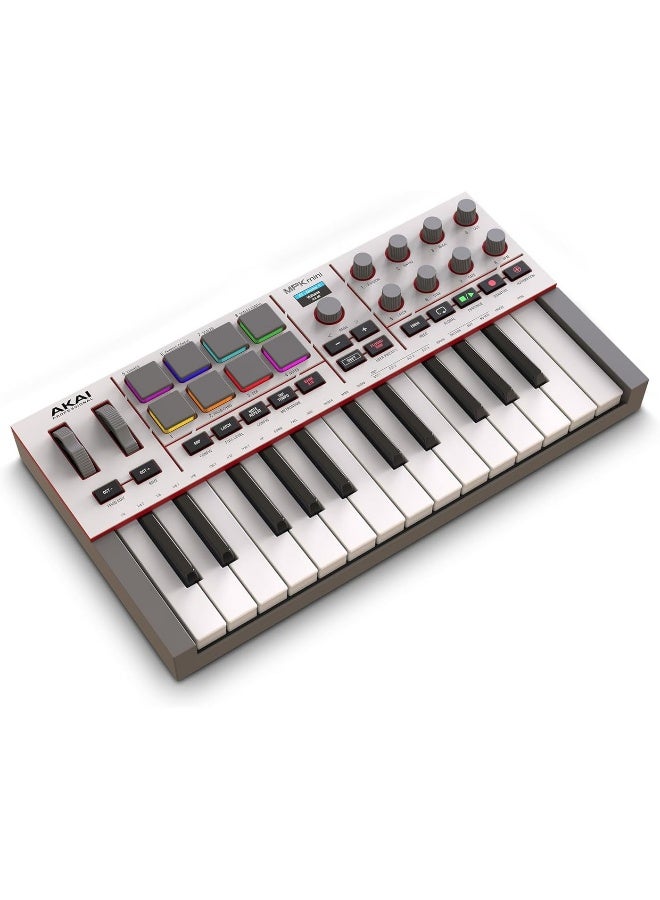 اكاي بروفيشنال متحكم لوحة مفاتيح MPC Mini IV USB-C MIDI للمبتدئين والإنتاج - أزرار طبل MPC، دوائر تحكم بزاوية 360 درجة، عجلات التغيير والتعديل، برامج إنتاج، حزمة صوت من Native Instruments، رمادي - Image 1