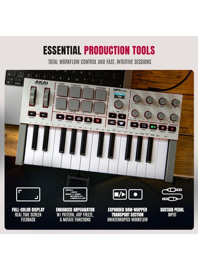 اكاي بروفيشنال متحكم لوحة مفاتيح MPC Mini IV USB-C MIDI للمبتدئين والإنتاج - أزرار طبل MPC، دوائر تحكم بزاوية 360 درجة، عجلات التغيير والتعديل، برامج إنتاج، حزمة صوت من Native Instruments، رمادي - Image 5