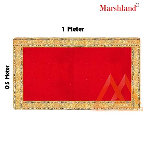 MARSHLAND Velvet Altar Cloth for Pooja Altar Puja Aasan for Home Pooja Cloth Temple Red Pooja Chowki Aasan 50 Cm X 100 Cm 20 x 50 Inch - Image 4