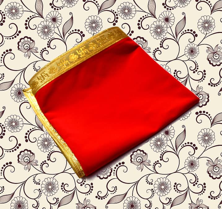 MARSHLAND Velvet Altar Cloth for Pooja Altar Puja Aasan for Home Pooja Cloth Temple Red Pooja Chowki Aasan 50 Cm X 100 Cm 20 x 50 Inch - Image 2