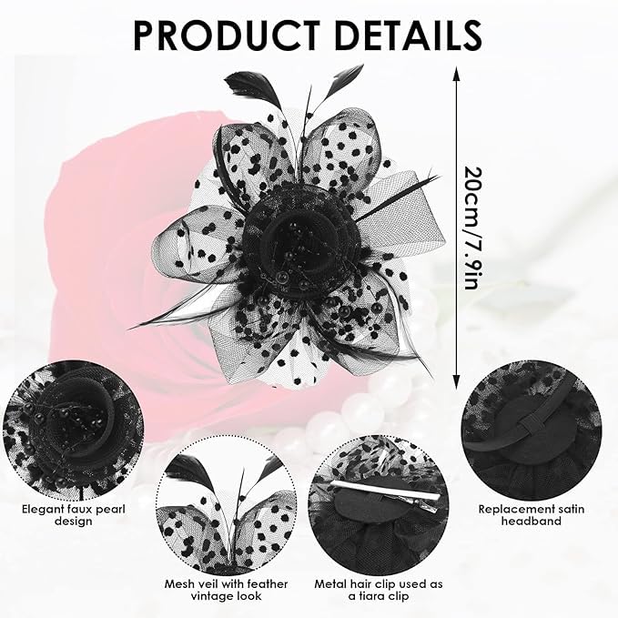 Lampostick Hat for Women Tea Party Headwear Flower Mesh Headband Wedding Cocktail Hair Clip for Girls Multicolour - Image 2