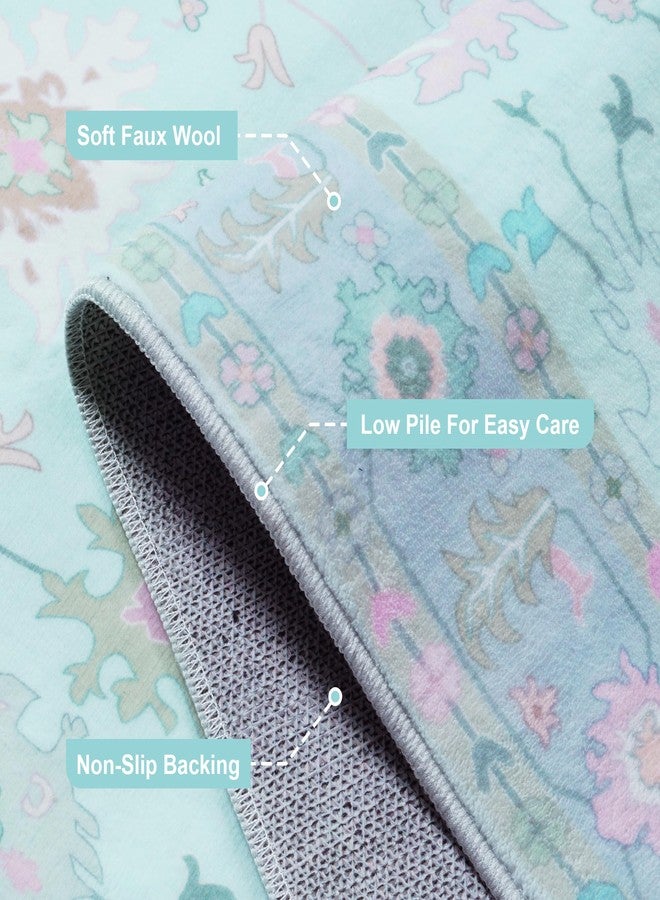 لايف بوكس سجادة أوشاك قابلة للغسل من لايف بوكس لغرفة المعيشة، سجادة بوهيمية مانعة للانزلاق مقاس 5 × 7 لغرفة النوم، سجادة تركية ناعمة بتصميم عتيق، سجادة كبيرة مزينة بالزهور لغرفة الطعام، سجادة داخلية لغرفة الأطفال، لون أزرق - Image 4