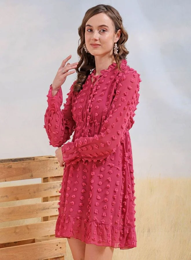 Freehand  Women Regular Fit Textured V-Neck Long Sleeve Skater Dress for Women | Best Price UAE