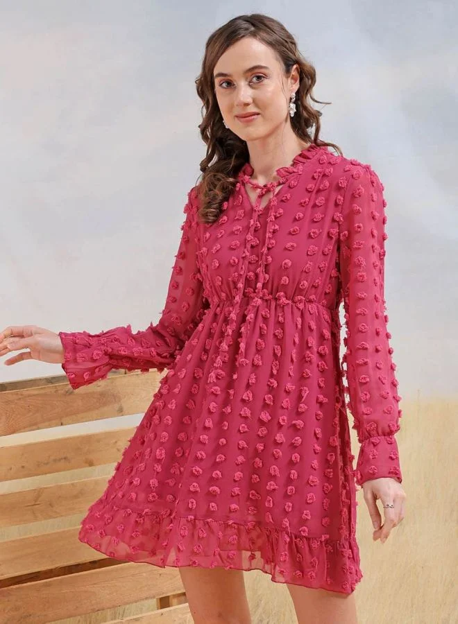 Freehand  Women Regular Fit Textured V-Neck Long Sleeve Skater Dress for Women | Best Price UAE