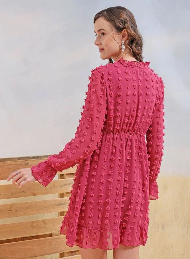 Freehand  Women Regular Fit Textured V-Neck Long Sleeve Skater Dress for Women | Best Price UAE