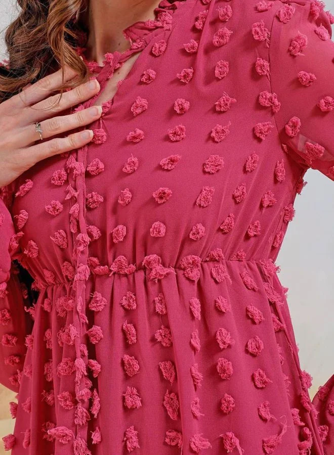 Freehand  Women Regular Fit Textured V-Neck Long Sleeve Skater Dress for Women | Best Price UAE