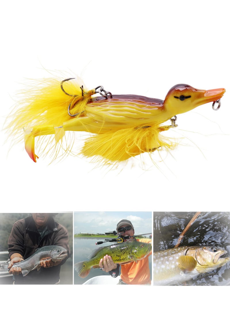 Excefore Duck Topwater Fishing bait Lure, Yellow Duckling Floating Artificial Bait Plopping and Splashing Feet Hard Fishing Tackle for sea and freshwater fishing  - Image 1
