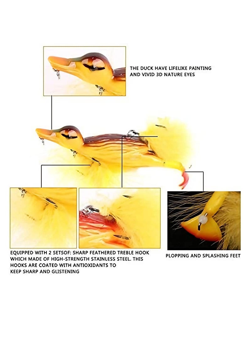 Excefore Duck Topwater Fishing bait Lure, Yellow Duckling Floating Artificial Bait Plopping and Splashing Feet Hard Fishing Tackle for sea and freshwater fishing  - Image 4