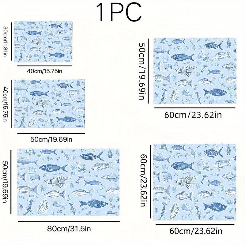 1pc Light Blue Background Sea Fish And Seaweed Print Dish Rack Drying Mat 11 81 Inch By 15 75 Inch Bar Counter Absorbent Mat Tabletop Protective Heat Insulation Pad Kitchen Dining Table Countertop Restaurant Decorative Item Coffee Machine Mat - Image 3