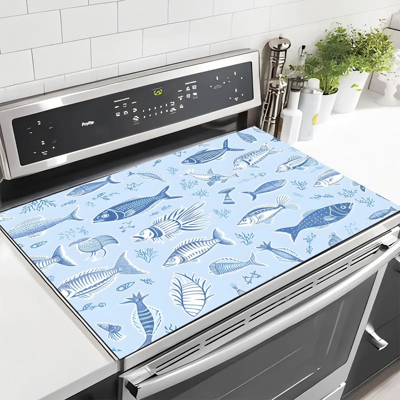 1pc Light Blue Background Sea Fish And Seaweed Print Dish Rack Drying Mat 11 81 Inch By 15 75 Inch Bar Counter Absorbent Mat Tabletop Protective Heat Insulation Pad Kitchen Dining Table Countertop Restaurant Decorative Item Coffee Machine Mat - Image 1