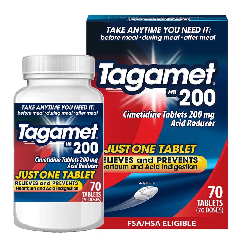 Tagamet HB 200 mg Cimetidine Acid Reducer and Heartburn Relief, Relieves and Prevents Indigestion, 70 Count - Image 1