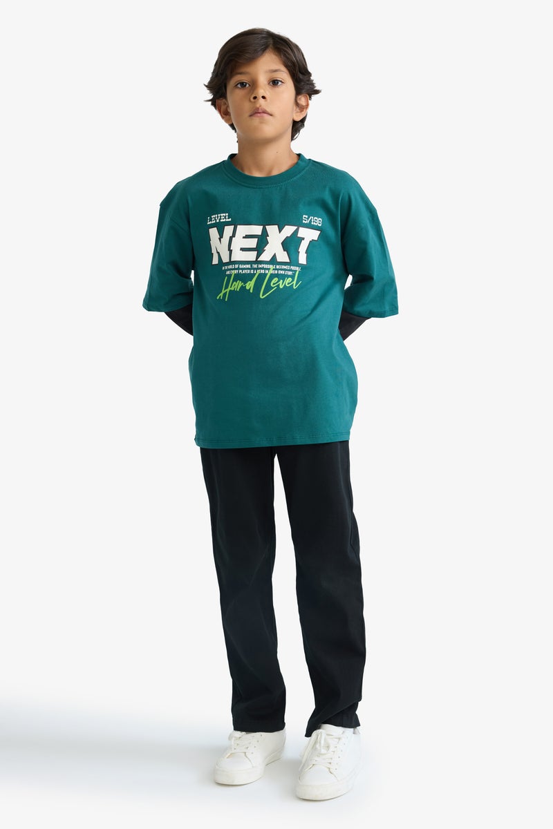 ديفاكتو تيشيرت اولادي أوفر سايز مطبوع رقبة دائرية كم طويل - Image 2