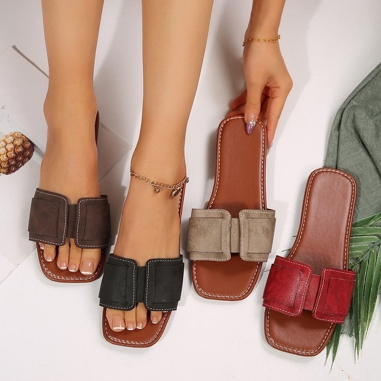 In-Stock Large Size Flat Slippers For Women, Summer 2026 Fairy Style Open-Toe Slide Sandals - Image 1