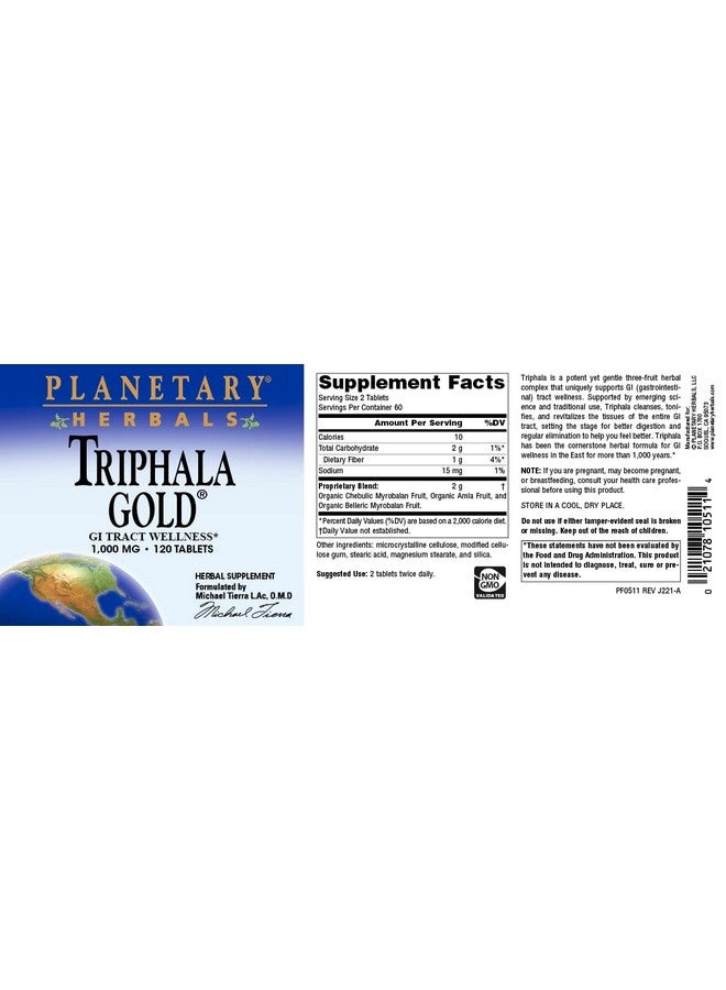 Planetary Herbals Triphala Gold 1000mg Extra Strength Ayurvedic - 120 Tablets - Image 4