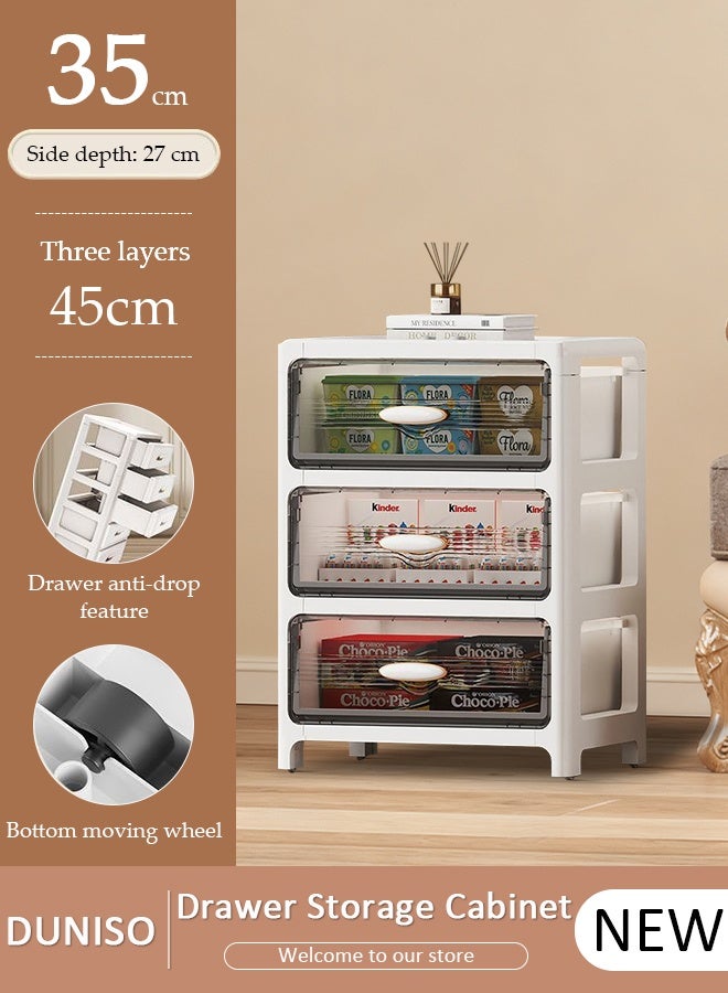 DUNISO خزائن تخزين عمودية بثلاثة مستويات مع أدراج، منظم بسعة كبيرة، تصميم خزانة أرضية مقاوم للماء، خزانة تخزين بأدراج بلاستيكية للمكتب المنزلي، منظم متعدد الوظائف لغرفة النوم، الحمام، المطبخ - Image 1