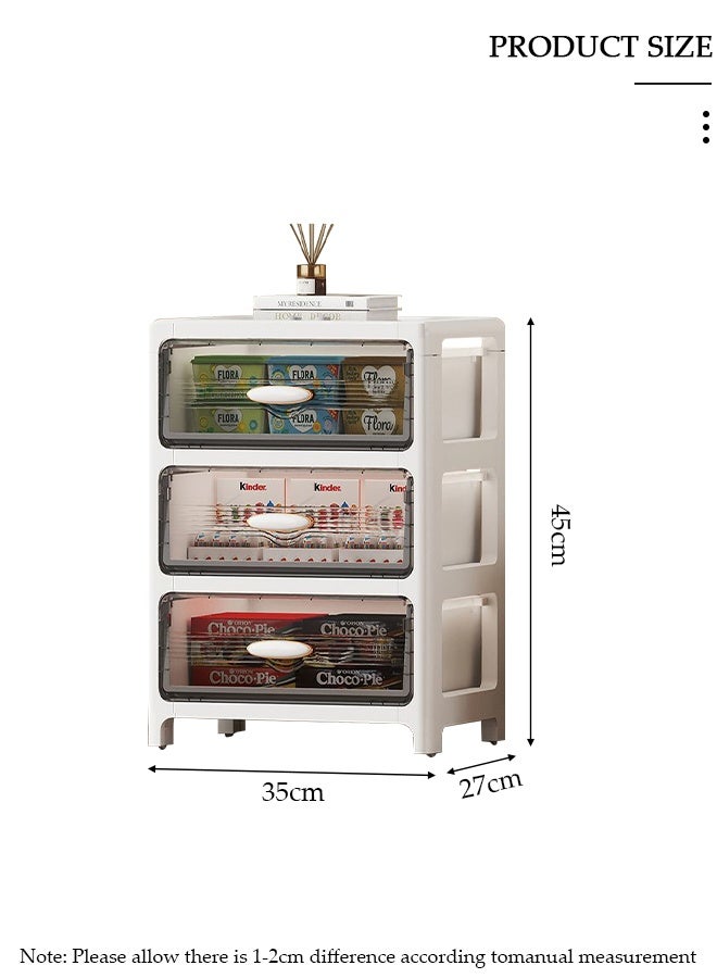 DUNISO خزائن تخزين عمودية بثلاثة مستويات مع أدراج، منظم بسعة كبيرة، تصميم خزانة أرضية مقاوم للماء، خزانة تخزين بأدراج بلاستيكية للمكتب المنزلي، منظم متعدد الوظائف لغرفة النوم، الحمام، المطبخ - Image 2