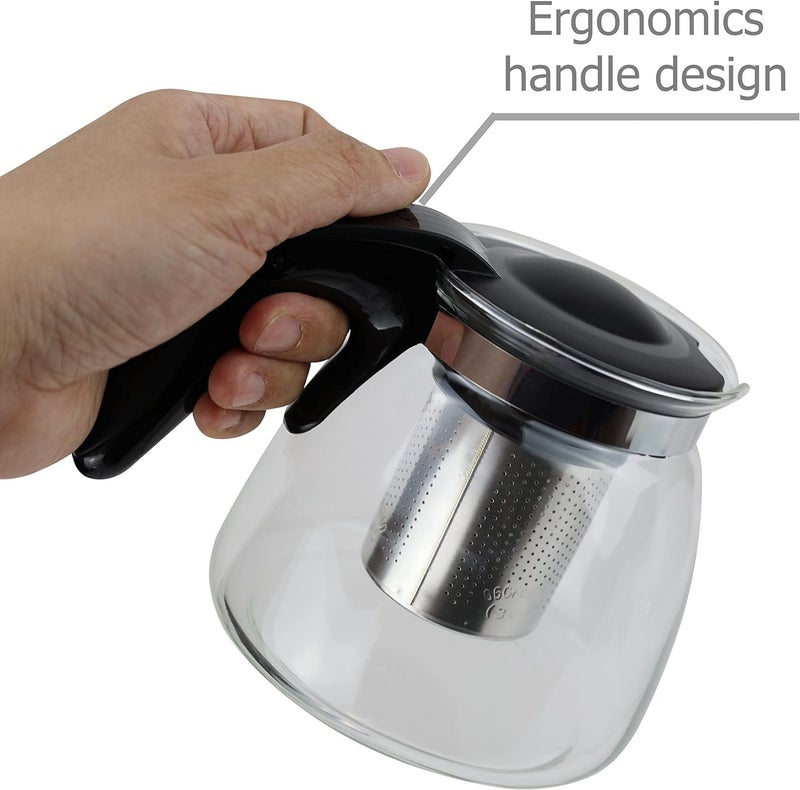 ZEYFLEEB Glass Teapot with Infuser Clear Glass Tea Kettle with Removable Stainless Steel Strainer Stovetop Safe Glass Teapot for Blooming and Loose Leaf Tea Black Handle 1000ML - Image 4