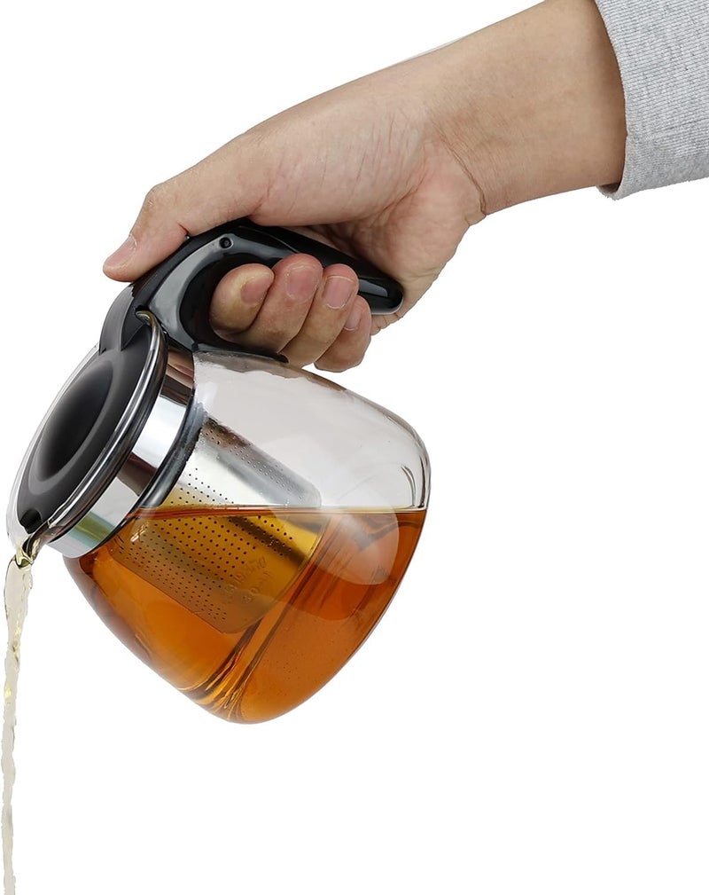 ZEYFLEEB Glass Teapot with Infuser Clear Glass Tea Kettle with Removable Stainless Steel Strainer Stovetop Safe Glass Teapot for Blooming and Loose Leaf Tea Black Handle 1000ML - Image 3