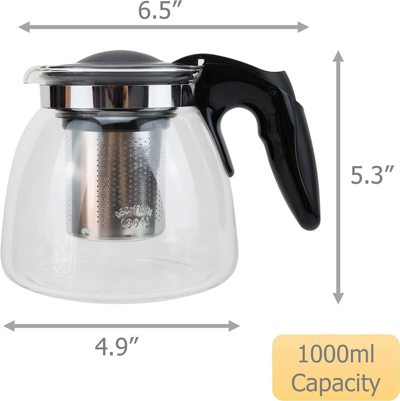 ZEYFLEEB Glass Teapot with Infuser Clear Glass Tea Kettle with Removable Stainless Steel Strainer Stovetop Safe Glass Teapot for Blooming and Loose Leaf Tea Black Handle 1000ML - Image 5