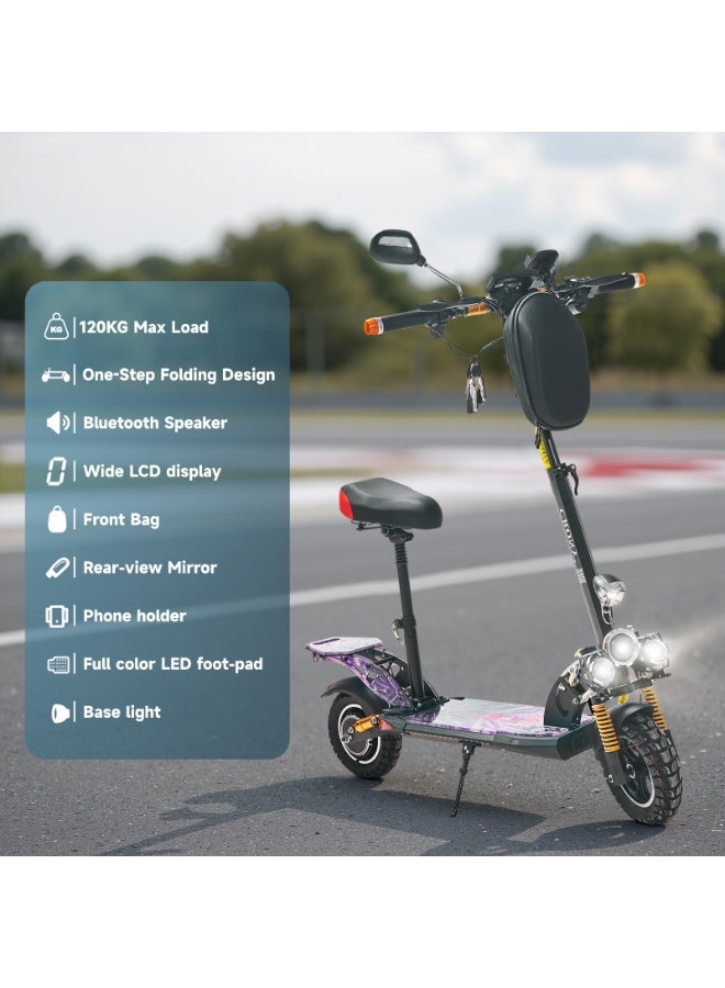 Crony V10+ LED Electric Scooter for Adults, 1500W High-Speed Brushless Motor, 48V/12AH Battery, 68KM/H Max Speed, 45KM Range, Foldable Off-Road E-Scooter with Dual Suspension, Disc Brakes, Bluetooth Speaker, LCD Display, LED Lights, Rear-View Mirror, Aluminum Frame - Image 3