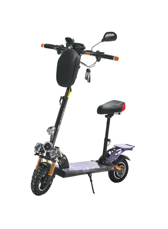 Crony V10+ LED Electric Scooter for Adults, 1500W High-Speed Brushless Motor, 48V/12AH Battery, 68KM/H Max Speed, 45KM Range, Foldable Off-Road E-Scooter with Dual Suspension, Disc Brakes, Bluetooth Speaker, LCD Display, LED Lights, Rear-View Mirror, Aluminum Frame - Image 1