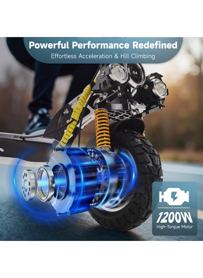 Crony V10+ LED Electric Scooter for Adults, 1500W High-Speed Brushless Motor, 48V/12AH Battery, 68KM/H Max Speed, 45KM Range, Foldable Off-Road E-Scooter with Dual Suspension, Disc Brakes, Bluetooth Speaker, LCD Display, LED Lights, Rear-View Mirror, Aluminum Frame - Image 2