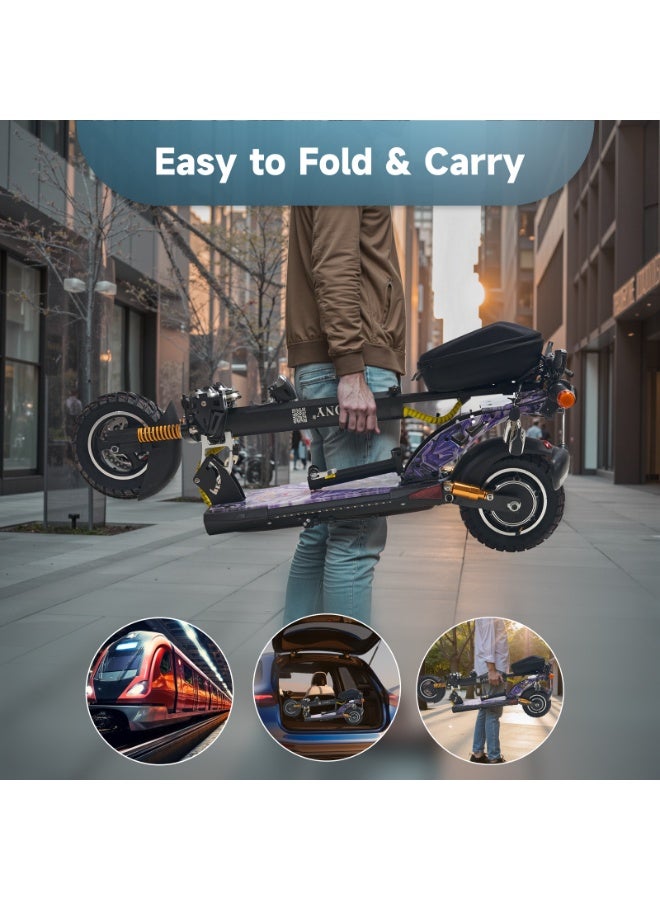 Crony V10+ LED Electric Scooter for Adults, 1500W High-Speed Brushless Motor, 48V/12AH Battery, 68KM/H Max Speed, 45KM Range, Foldable Off-Road E-Scooter with Dual Suspension, Disc Brakes, Bluetooth Speaker, LCD Display, LED Lights, Rear-View Mirror, Aluminum Frame - Image 5