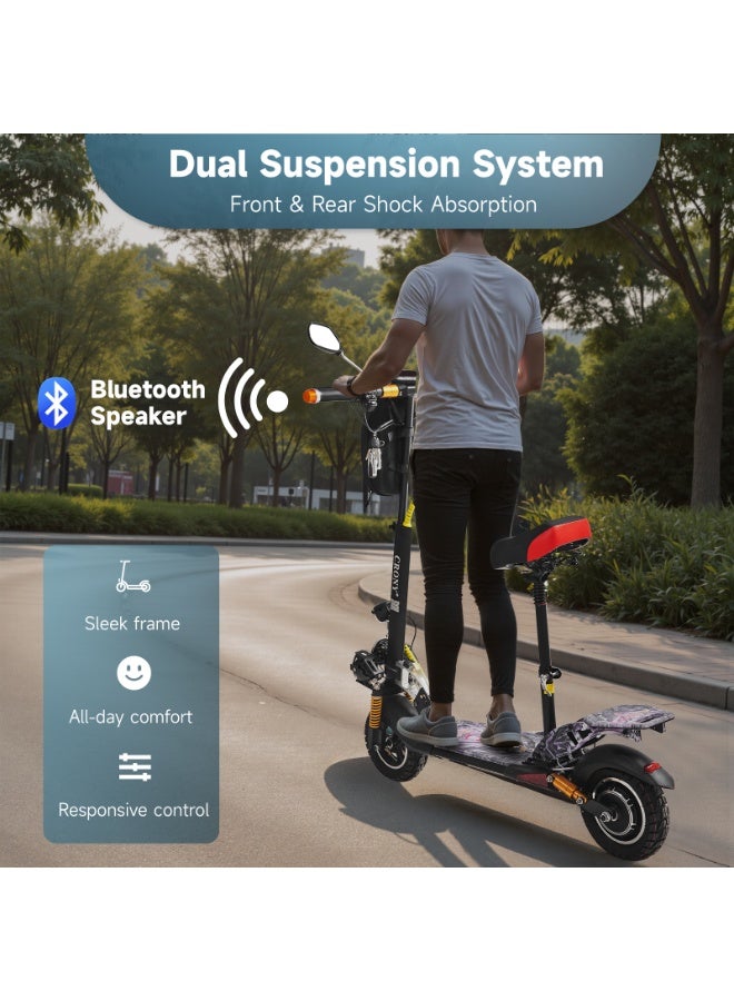 Crony V10+ LED Electric Scooter for Adults, 1500W High-Speed Brushless Motor, 48V/12AH Battery, 68KM/H Max Speed, 45KM Range, Foldable Off-Road E-Scooter with Dual Suspension, Disc Brakes, Bluetooth Speaker, LCD Display, LED Lights, Rear-View Mirror, Aluminum Frame - Image 4