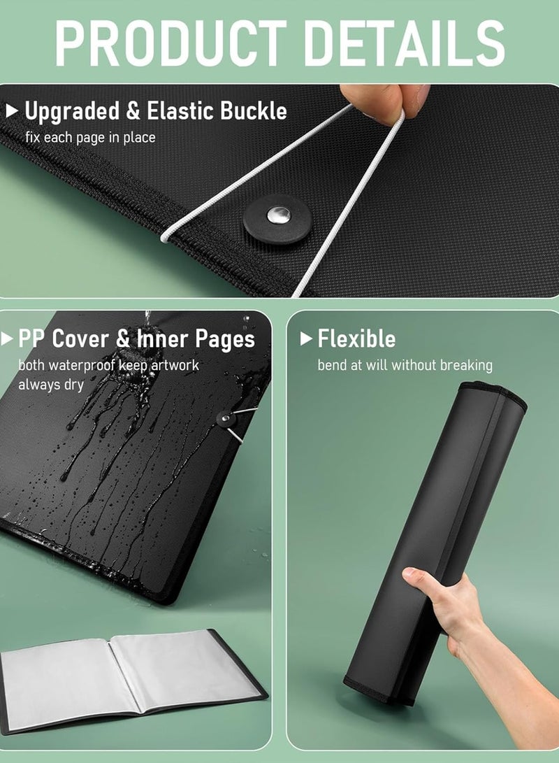 Nicpro Nicpro 18x24 Large Art Portfolio Folder, 30 Pockets Display 60 Pages Artist Portfolio Folder with Clear Plastic Sleeves, Presentation Storage Book for Kids & Artists Artwork Dr awing, Painting Black - Image 4