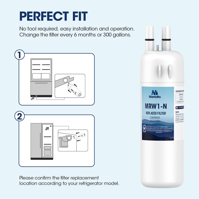 MARRIOTTO EDR1RXD1 Refrigerator Water Filter Compatible with Whirlpool W10295370A, WHR1RXD1, KAD1RXD1, Filter 1, W10295370, P4RFWB, P8RFWB2L, 46-9930, 46-9081 Refrigerator Water Filter, Pack of 3 - Image 4