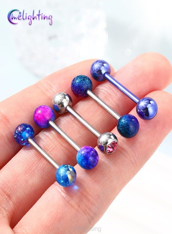 Melighting 14G 5PCS Tongue Rings Set, Purple Tongue Piercing Jewelry 316L Surgical Steel Piercing, Body Barbell Ball Bars Pack Clear CZ for Women 16 mm - Image 2