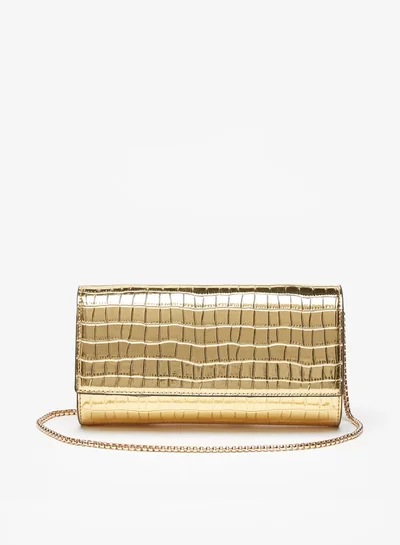Celeste Women's Textured Clutch with Metallic Chain Strap and Snap Button Closure