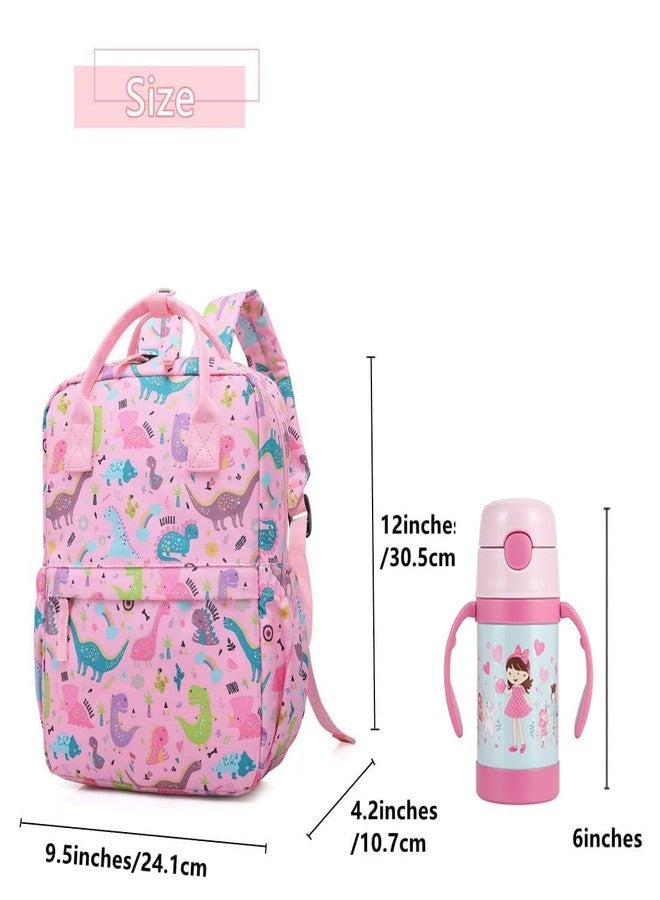 KingCheer Cute Preschool Backpack Toddler School Book Bag for Girls Boys Kids Kindergarten Nursery Travel Bag with Chest Strap(12inch, Pink Dinosuar) - Image 3