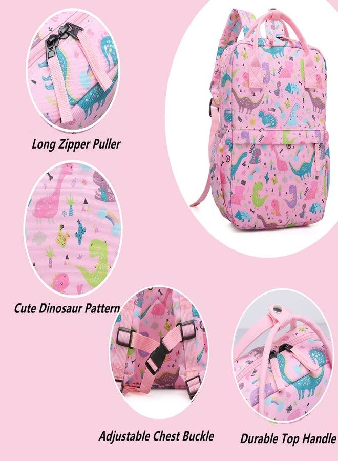 KingCheer Cute Preschool Backpack Toddler School Book Bag for Girls Boys Kids Kindergarten Nursery Travel Bag with Chest Strap(12inch, Pink Dinosuar) - Image 2