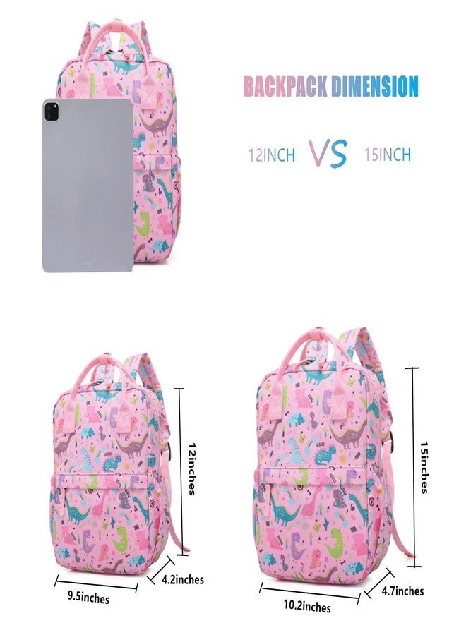 KingCheer Cute Preschool Backpack Toddler School Book Bag for Girls Boys Kids Kindergarten Nursery Travel Bag with Chest Strap(12inch, Pink Dinosuar) - Image 4