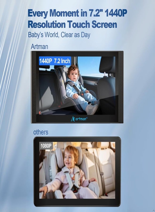 A Artman Artman Dual 1440P Baby Car Camera for 2 Kids with 7.2 Inch Touch Screen - Image 3