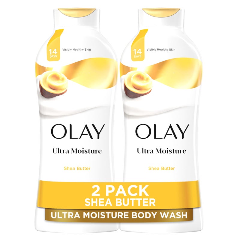 Olay Body Wash for Women, Ultra Moisture, 24hr Moisturizing, Hydrating & Refreshing, B3 Vitamin Complex, Free of Parabens & Phthalates, For All Skin Types, Shea Butter Scent, 22 fl oz (Pack of 2) - Image 1