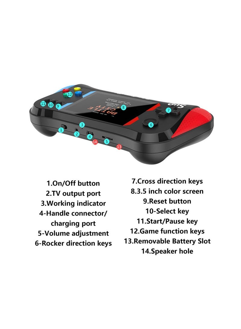 X7M Retro Handheld Video Game Console 3.5 Inch Large Screen AV Output 2 player with Built in 500 Games Portable Mini Arcade - Image 3