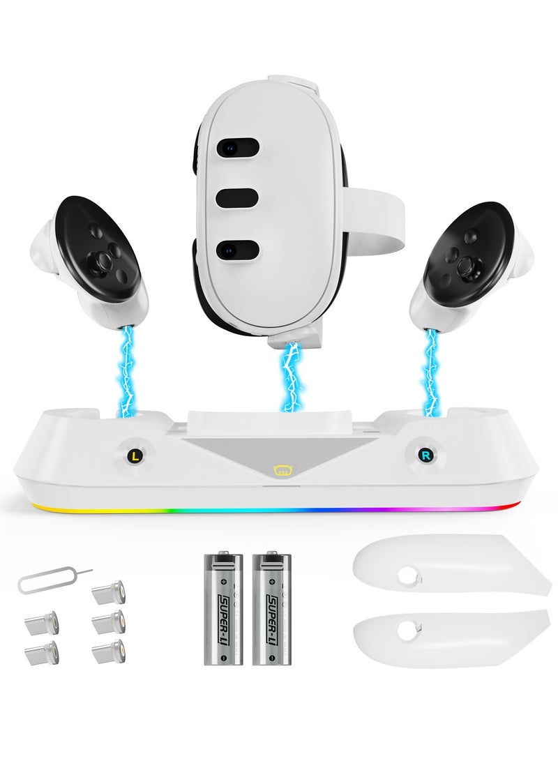 SYOSI Fast Charging Dock Compatible with Meta Quest 3, Magnetic Charging Station with RGB Light,2 Rechargeable Batteries for Oculus Quest 3 Headset and Touch Controllers - Image 1