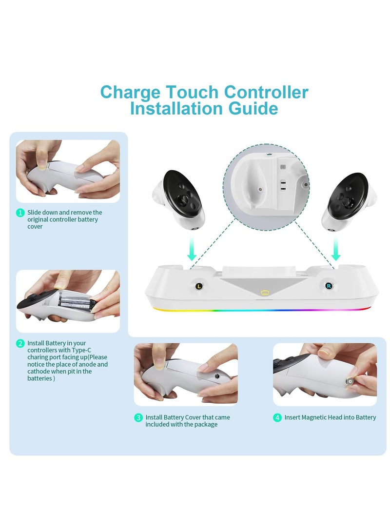SYOSI Fast Charging Dock Compatible with Meta Quest 3, Magnetic Charging Station with RGB Light,2 Rechargeable Batteries for Oculus Quest 3 Headset and Touch Controllers - Image 5
