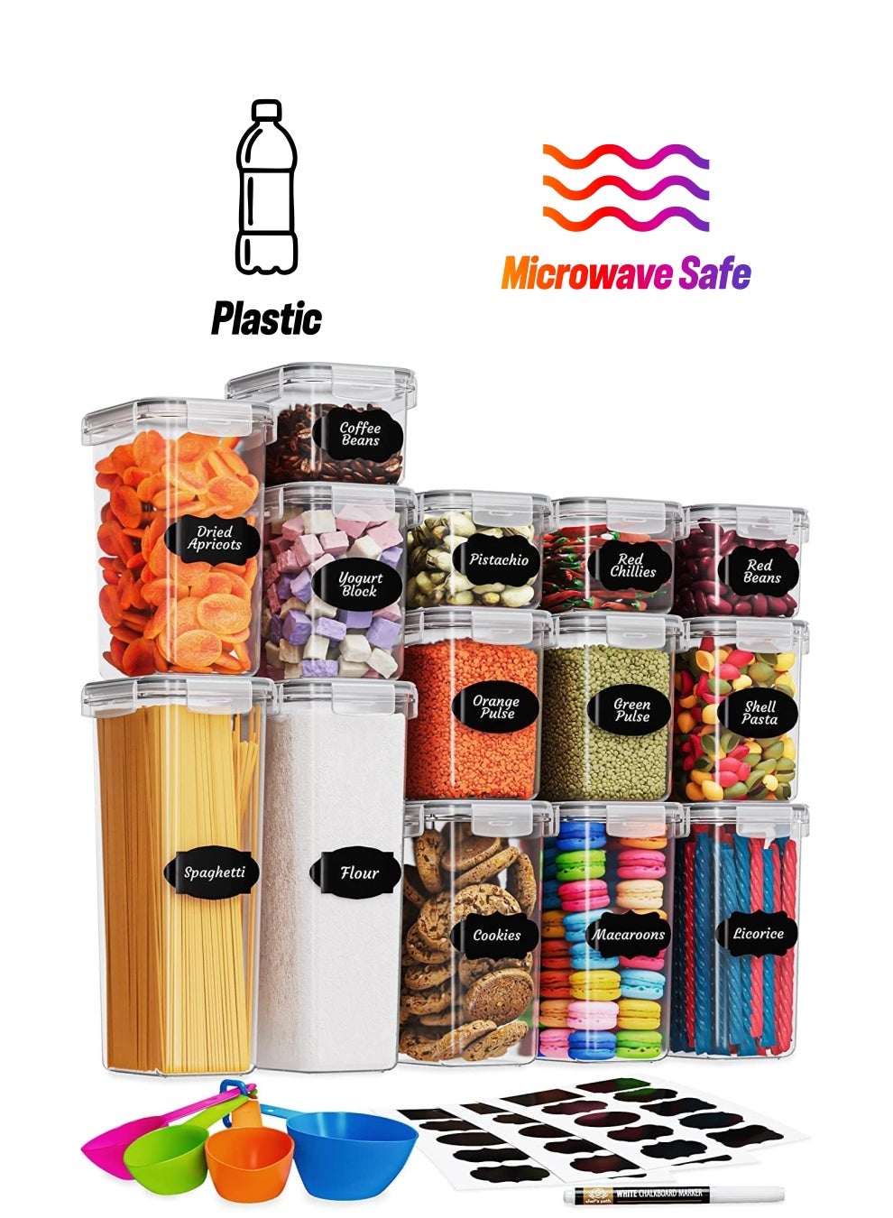 Airtight Food Storage Containers with Lids for Kitchen Organization - Plastic Kitchen Storage Containers for Pantry Organization and Storage - Cereal, Rice, Pasta Flour and Sugar 14pcs Pack