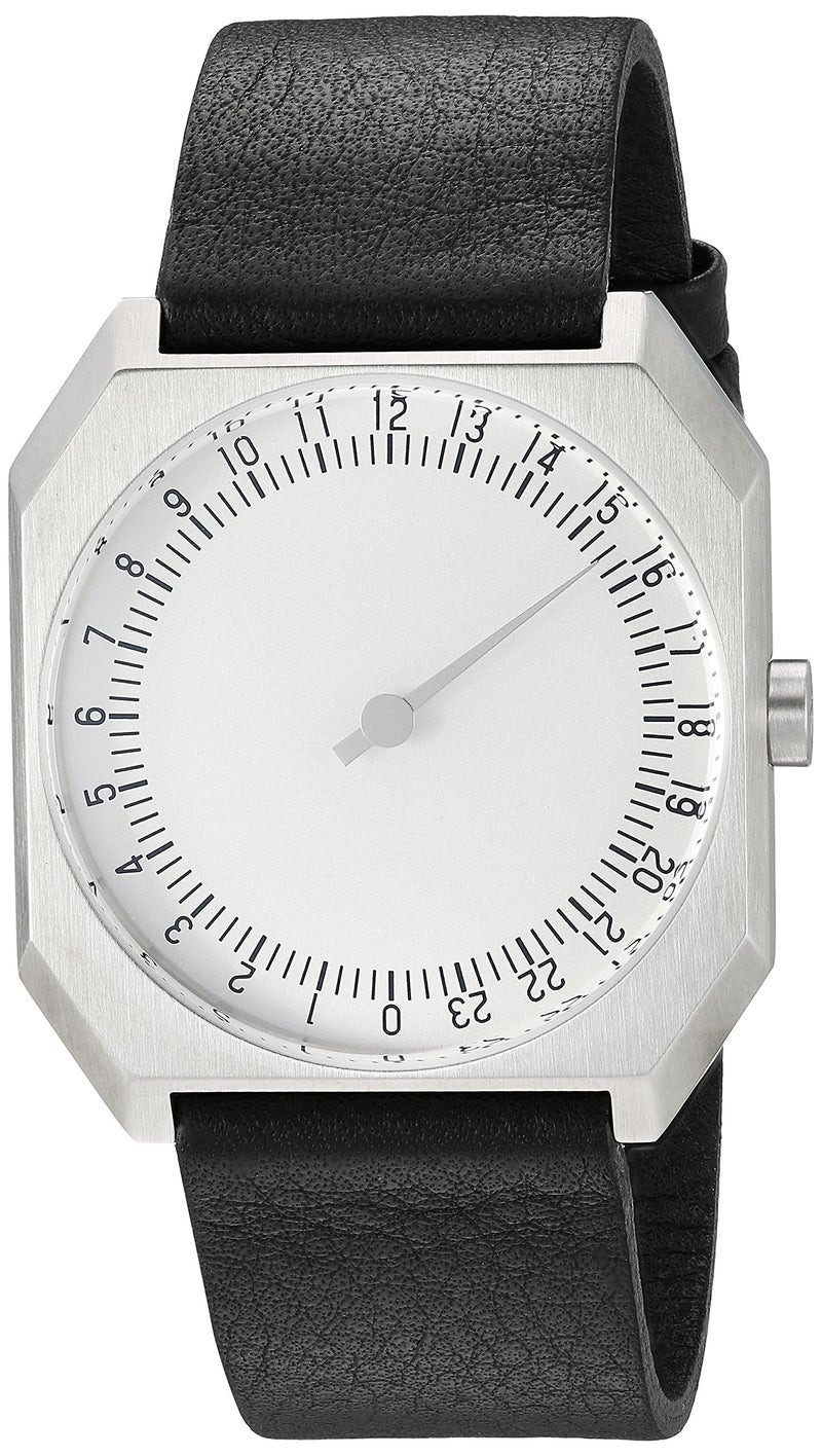 SLOW Jo 05 - Black Leather Silver Case Silver Dial Unisex Quartz Watch with Silver Dial Analogue Display and Black Leather Strap, Silver/Black, Strap - Image 2