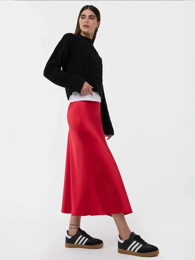 HICCUP High-Waist Satin Midi Skirt